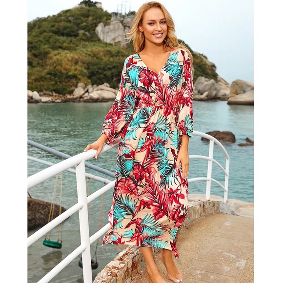 Cozumel Bright Tropical Floral Print Maxi Dress - Picture 9 of 10